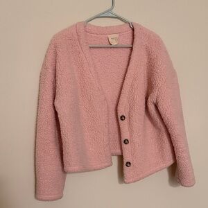 Soft Pink Sherpa Button Cardigan